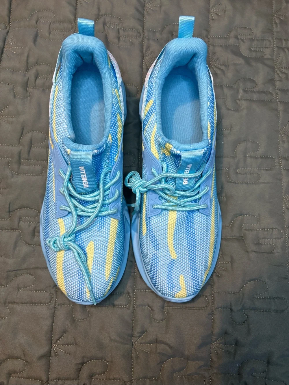 Men Benellia Light Blue Athletic Sneakers with Yellow Accents